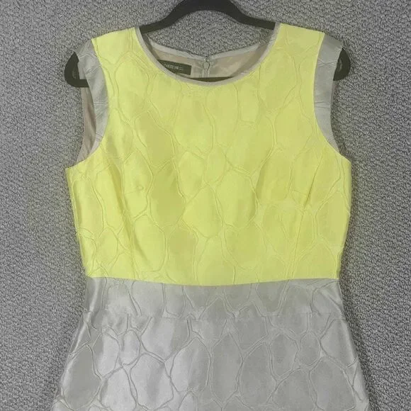 Lafayette 148 Womens Dress Womens 6 Yellow Beige Jacquard Sleeveless Silk‎ Blend